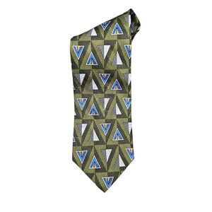 J. David Sarvis New Italy Geometric Long Silk Green Long Vintage Necktie